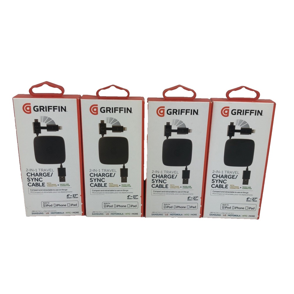 Griffin 2 in 1 Travel Charger Sync Cable Micro USB‎ Connector Lot of 4
